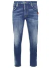 Dsquared2 Blue Jeans With Ripped Details And Logo Patch On The Rear In Denim Man In Blue