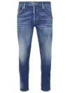 Dsquared2 Blue Jeans With Ripped Details And Logo Patch On The Rear In Denim Man In Blue