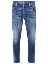 Dsquared2 Blue Jeans With Ripped Details And Logo Patch On The Rear In Denim Man In Blue