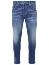 Dsquared2 Blue Jeans With Ripped Details And Logo Patch On The Rear In Denim Man In Blue