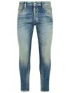 Dsquared2 Men Blue Jeans With Logo Patch On The Rear And Distressed Effect In Denim Man In Blue