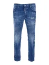 Dsquared2 Skater Blue Jeans With Logo Patch On The Rear And Distressed Effect In Denim Man