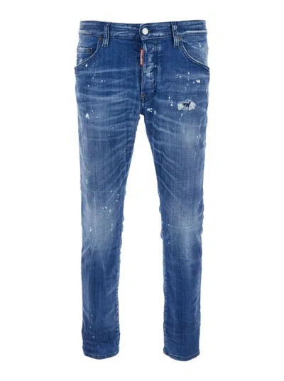 Dsquared2 Faded Blue Jeans With Rips And Splashes