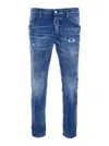 Dsquared2 Skater Blue Jeans With Logo Patch On The Rear And Distressed Effect In Denim Man In Blue