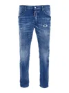 DSQUARED2 'SKATER' BLUE JEANS WITH LOGO PATCH ON THE REAR AND DISTRESSED EFFECT IN DENIM MAN
