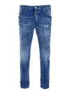 Dsquared2 Skater Blue Jeans With Logo Patch On The Rear And Distressed Effect In Denim Man In Blu