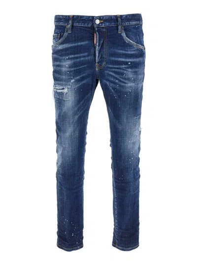 Dsquared2 'skater' Blue Skinny Jeans With Paint Stains