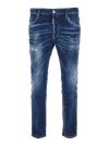 Dsquared2 Cool Gut Blue Jeans With Belt Loops And All-over Painted Details In Denim Man In Blue