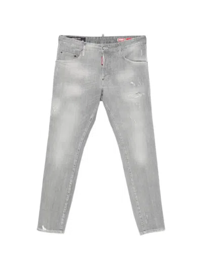 Dsquared2 Straight-leg Denim Jeans With Textured Grey Wash In Blue