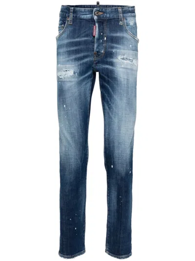 Dsquared2 Straight Leg Trousers Distressed Styling In Blue