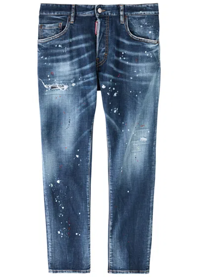 Dsquared2 Skater Distressed Skinny Jeans In Navy