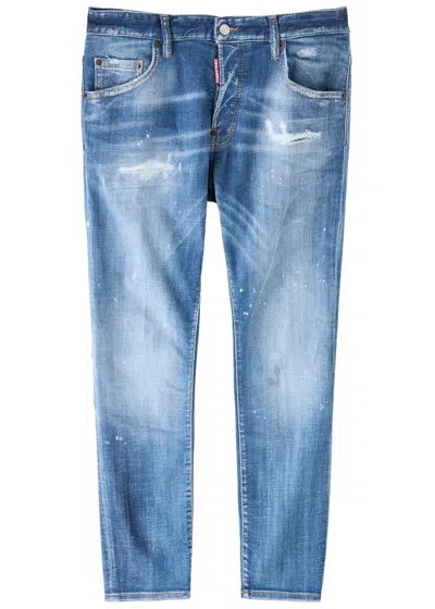 Dsquared2 Skater Distressed Skinny Jeans In Navy