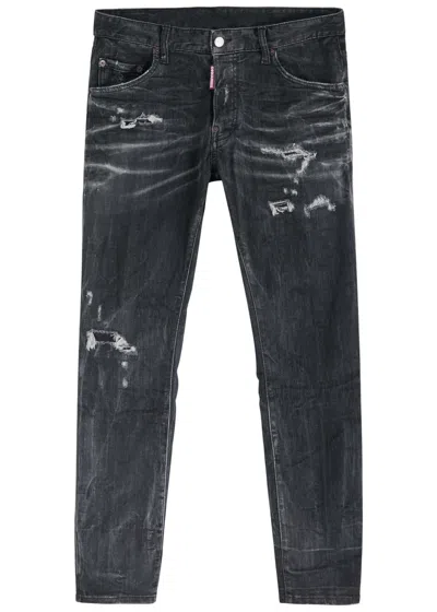 Dsquared2 Skater Distressed Slim-leg Jeans In Black