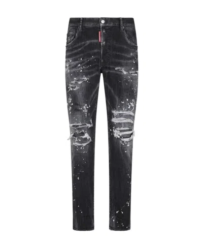 Dsquared2 Skater Distressed Straight-leg Jeans In Black