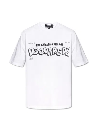 Dsquared2 Skater Fit Canadian Village Logo T-shirt In White