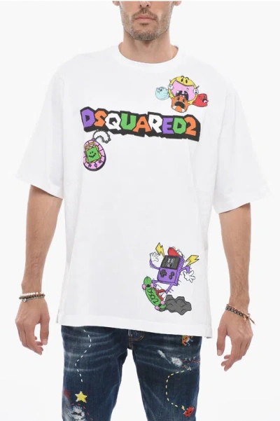Dsquared2 Skater Fit T-shirt With Multicolored Print In White