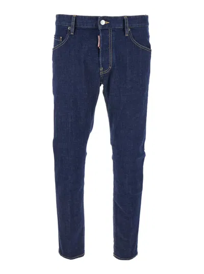 DSQUARED2 BLUE JEANS WITH BELT LOOPS AND LOGO PATCH ON THE REAR IN DENIM MAN