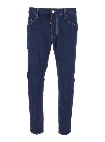 DSQUARED2 BLUE JEANS WITH BELT LOOPS AND LOGO PATCH ON THE REAR IN DENIM MAN