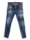 Dsquared2 Navy Blue Distressed Skater Jeans With Five-pocket Design In Blue