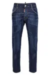 Dsquared2 Blue Jeans With Belt Loops And Logo Patch On The Rear In Denim Man In Blue