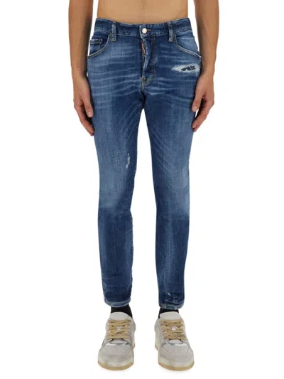 Dsquared2 Distressed Denim Pants With Slim Fit In Blue