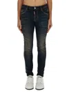 Dsquared2 'sexy Twist' Blue Jeans With Used Effect And Rips In Blu Sabbiato
