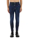 Dsquared2 Blue Jeans With Belt Loops And Logo Patch On The Rear In Blue