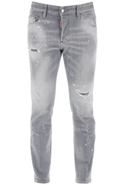 DSQUARED2 SKATER JEANS IN GREY SPOTTED WASH