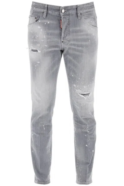 DSQUARED2 SKATER JEANS IN GREY SPOTTED WASH