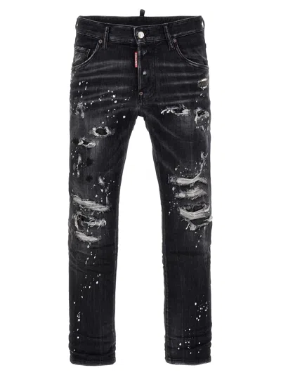 Dsquared2 Denim Trousers Distressed Belt Loops In Black