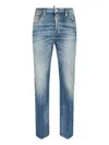 Dsquared2 Men Blue Jeans With Logo Patch On The Rear And Distressed Effect In Denim Man In Blue