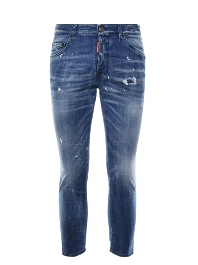 Dsquared2 Skater Worn Effect Slim Fit Blue Jeans
