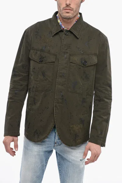 Dsquared2 Sketched Design Cotton Saharan Blazer In Green