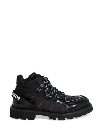 Dsquared2 Skiers Logo-strap Hiking Boots In Black