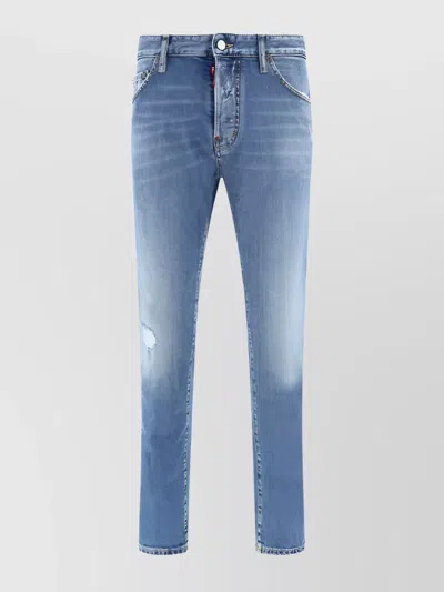 Dsquared2 Skinny Cotton Jeans Distressed Detailing In Blue