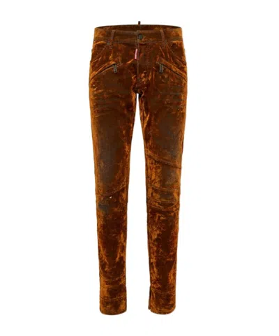 Dsquared2 Skinny-cut Velour Trousers In Brown