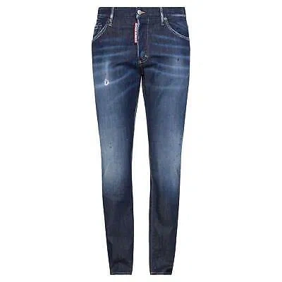 Pre-owned Dsquared2 'skinny Dan' Paint Splatter Jeans Dark Blue