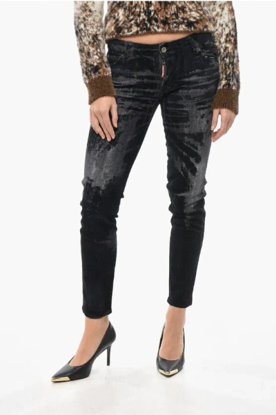 Dsquared2 Skinny Fit Jennifer Jeans With All-over Flocked Print 14cm In Black
