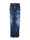 Dsquared2 Medium Wash Denim Maxi Skirt With Front Split In Blue