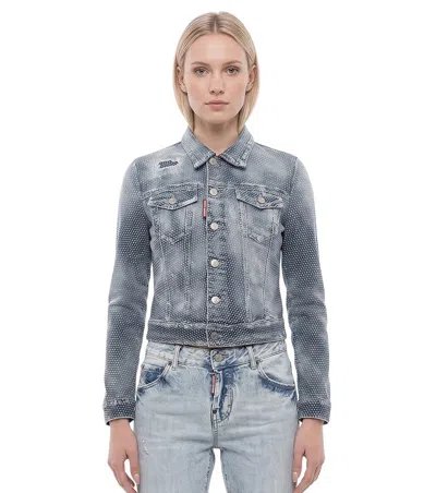 Dsquared2 Sky Blue Embellished Shirt Collar Jacket In Gray