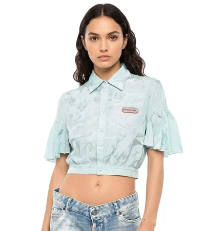 Dsquared2 Floral-jacquard Flounce Crop Shirt In Blue