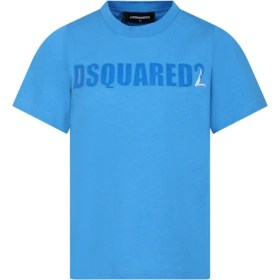 Dsquared2 Kids' Sky Blue T-shirt For Boy With Logo In Light Blue