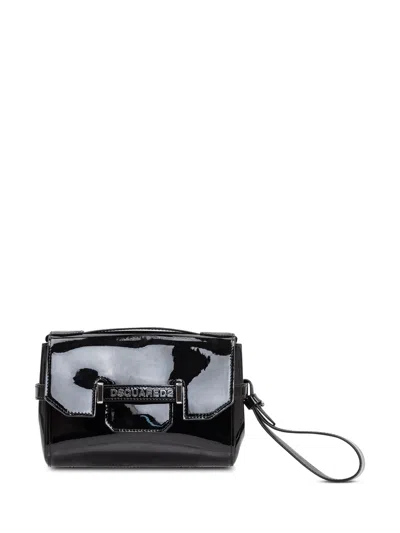 Dsquared2 Sleek Logo Metal Clutch Bag In Nero