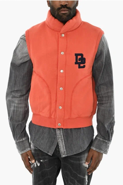 Dsquared2 Sleeveless Cotton Sweatshirt With Snap Buttons In Orange