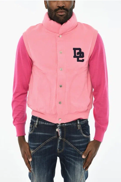 Dsquared2 Sleeveless Cotton Sweatshirt With Snap Buttons In Pink