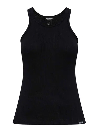 Dsquared2 Sleeveless Cotton Top In Black