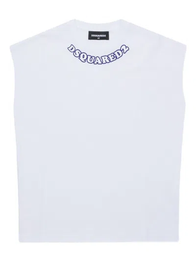 Dsquared2 Kids' Sleeveless Crew Neck T-shirt With Logo In White
