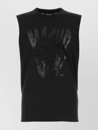 Dsquared2 Sleeveless Crew Neck Tank Top With Graphic Print In Black