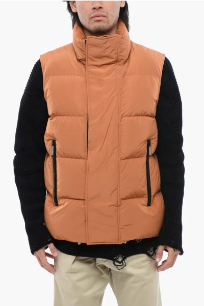 Dsquared2 Sleeveless Down Jacket With Logoed Velcro In Orange