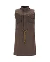 Dsquared2 Sleeveless Drawstring Mini Dress In Brown Cotton In Brown